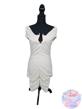 H&M Cream Off-Shoulder Ruched Mini Dress